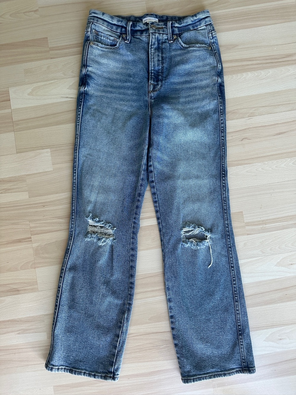 Good American high rise Jeans Sz 4/27 Distressed  Blue Denim